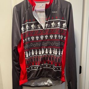 Primal Men's Festive Cycling Zip-Up Sweater - Gray and Red